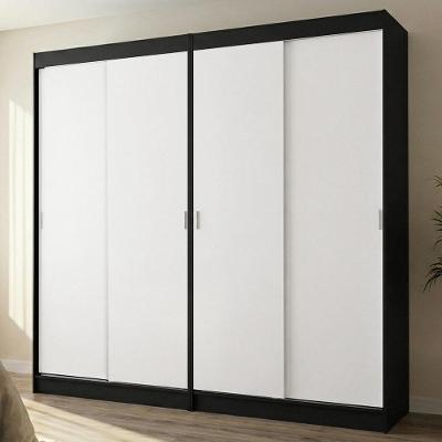 Conjunto 2 Guarda Roupas Casal Tokio 4 Portas Correr MDP Preto e Branco Madesa