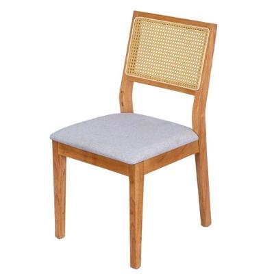 Cadeira Nia Estrutura em Madeira Assento em Linho Cinza Encosto em Rattan Natural OR Design
