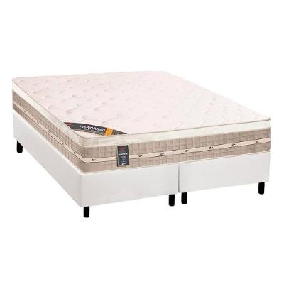 Cama Box com Colchão King Corano White Euro Pillow Molas Bonnel Tecido Branco 193X203