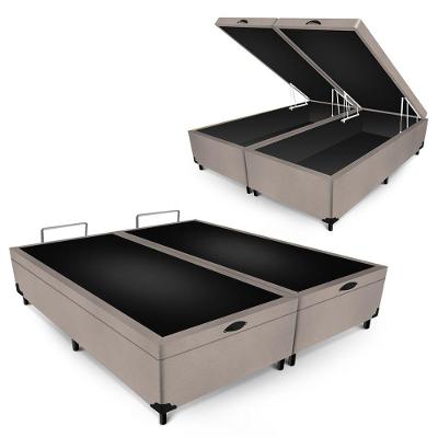 Cama Box com Baú Casal Bipartido Estrutura em Madeira Bege Suede RR Colchões