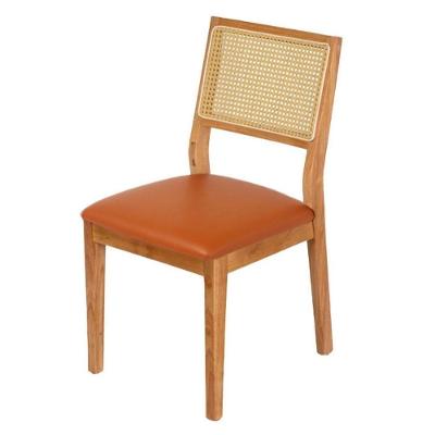 Cadeira Nia Estrutura Madeira Encosto Rattan Natural Assento PU Caramelo OR Design