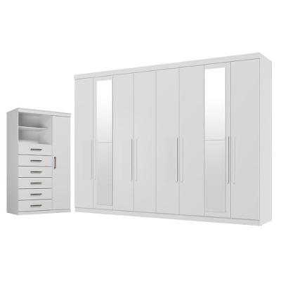 Guarda Roupa Casal com Cômoda Master New 8 Portas de Bater 4 Gavetas MDP Branco Brilho Santos Andirá