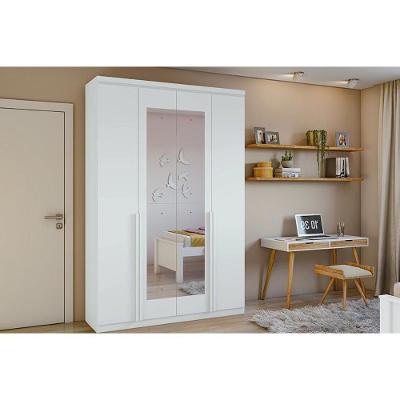 Guarda Roupa Casal Alonzo 4 Portas de Bater 2 Gavetas MDF Branco Móveis Lopas 154CM