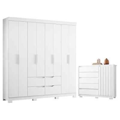 Guarda Roupa Casal com Cômoda Doble 8 Portas de Bater 4 Gavetas MDP Branco Albatroz Móveis