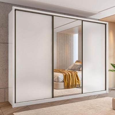 Guarda Roupa Amara 2.7 6 Portas de Correr 3 Gavetas MDP com Espelho Off White Casah 270.5CM