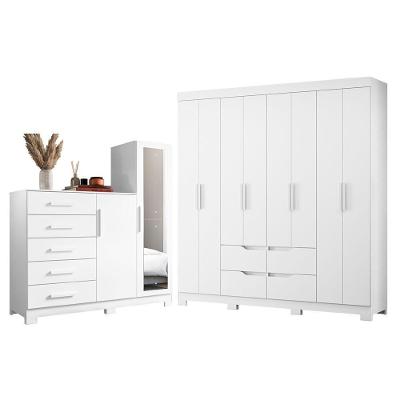 Guarda Roupa Casal com Cômoda Doble 8 Portas 5 Gavetas MDP Branco Albatroz Móveis