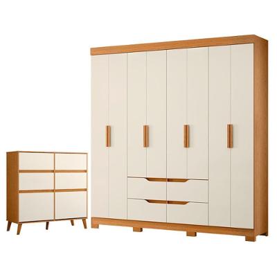 Guarda Roupa Casal Doble 8 Portas Basculantes e Cômoda Sapateira Dora 4 Gavetas MDP Cinamomo Off
