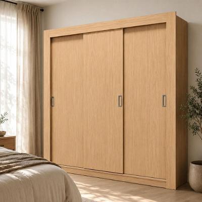 Guarda Roupa Casal Barcelona 3 Portas de Correr MDP Laqueado Madeirado Multimóveis 170CM