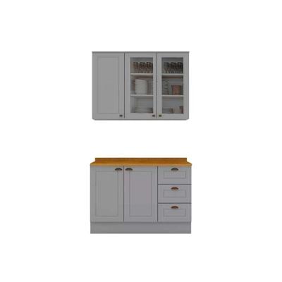 Cozinha Completa Americana CZ126 3 Portas 3 Gavetas MDF-MDP 120CM Cinza Móveis Henn