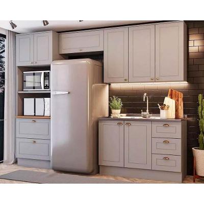 Cozinha Completa Henn 4 Peças 2 Portas 3 Gavetas MDF-MDP 120CM Cinza com Nature Balcão Armário Aéreo