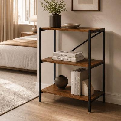 Estante Bari 3 Prateleiras Aco Carbono Preto e Imbuia 50CM KLM Store