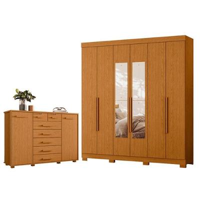Guarda Roupa Casal com Cômoda Vinci 6 Portas de Bater com Espelho 7 Gavetas MDP Cinamomo Albatroz