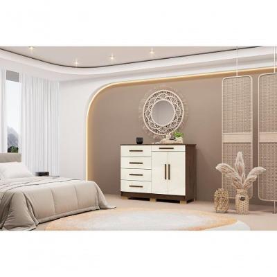 Cômoda Sirius 5 Gavetas MDF-MDP Puxador MDF Imbuia Champanhe Vila Rica