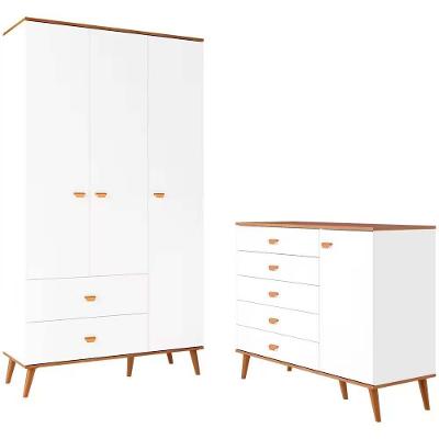 Guarda Roupa + Cômoda Ternura 3 Portas 2 Gavetas MDP FF 106.8CM Branco Bartira Móveis