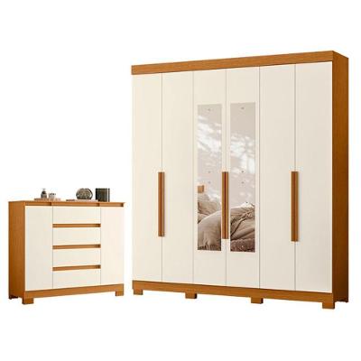 Guarda Roupa Casal com Cômoda Sapateira Vinci 6 Portas de Bater com Espelho 4 Gavetas MDP Albatroz