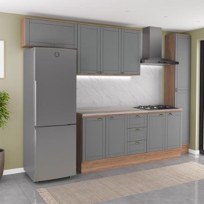 Cozinha Milla Life 10 Portas 3 Gavetas MDF-MDP 320CM Cinza com Nogal e Titânio Móveis Carraro