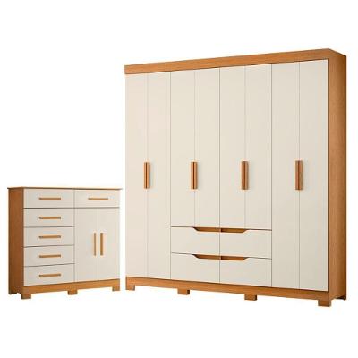 Guarda Roupa Casal com Cômoda Doble 8 Portas de Bater 6 Gavetas MDP Cinamomo Off White Albatroz