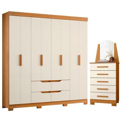 Guarda Roupa Casal com Cômoda Doble 8 Portas de Bater 5 Gavetas MDP Cinamomo Off White Albatroz