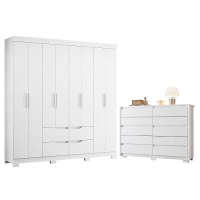 Guarda Roupa Casal com Cômoda Doble 8 Portas 10 Gavetas MDP Branco Albatroz Móveis