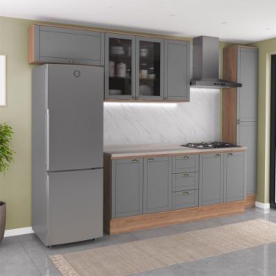 Cozinha Milla House 10 Portas 3 Gavetas MDF-MDP 320CM Cinza com Nogal Móveis Carraro