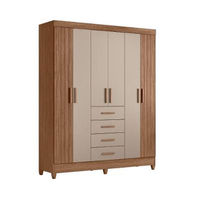 Guarda Roupa Casal Aruba 6 Portas de Bater 4 Gavetas MDF MDP Carvalho - Fendi Moval Móveis 165CM