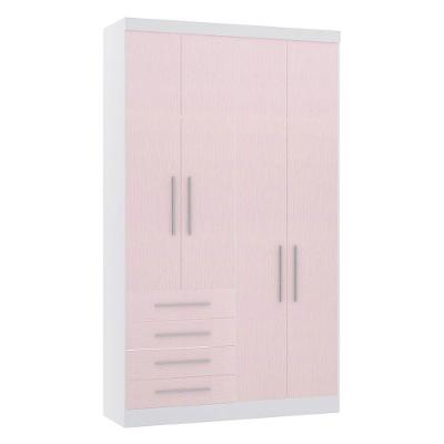 Guarda Roupa Casal Alpes 4 Portas 4 Gavetas MDP Branco Pf-rosa Pf Luciane Móveis 134,5CM