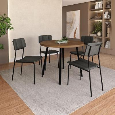 Conjunto Sala de Jantar Liza 4 Lugares Tampo MDP Preto 99CM Móveis Carraro