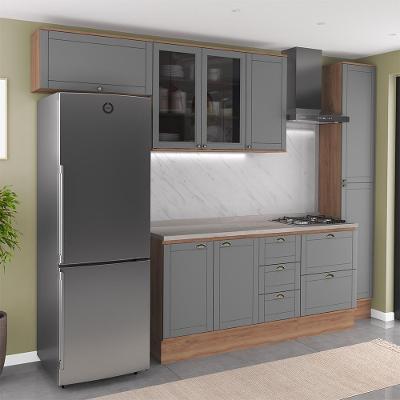 Cozinha Milla Lounge 8 Portas 5 Gavetas MDF-MDP 300CM Cinza com Nogal Móveis Carraro