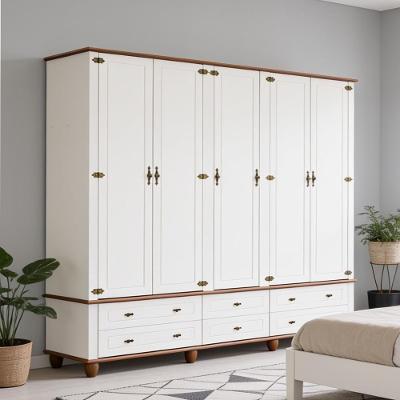 Guarda Roupa Casal Alegra S05 5 Portas 6 Gavetas MDF Off White Nogueira Lyam Decor 241CM