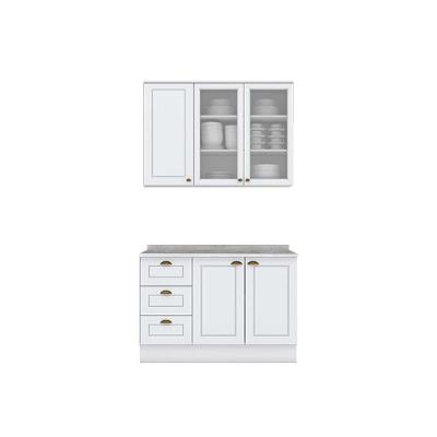 Cozinha Completa 3 Peças Americana 2 Portas 3 Gavetas MDF-MDP 120CM Branca Móveis Henn