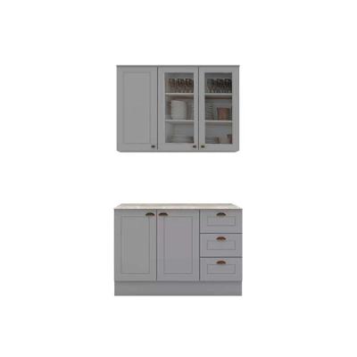 Cozinha Completa 3 Peças Americana CZ125 3 Portas 3 Gavetas MDF 120CM Cinza Henn