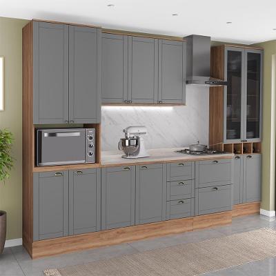 Cozinha Milla Leaf 13 Portas 5 Gavetas MDF-MDP 320CM Cinza Titânio Móveis Carraro