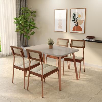 Conjunto Sala de Jantar Violeta 4 Lugares Tampo MDP Estrutura Aço Rosê 119CM Móveis Carraro