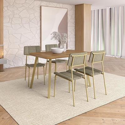 Conjunto Sala de Jantar Up Carraro 4 Lugares Tampo MDP Cadeiras Tecido Premium Dourado 120CM