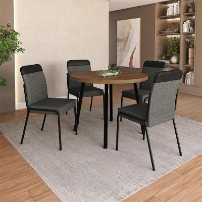 Conjunto Sala de Jantar Veneza 4 Lugares Tampo MDP Estrutura Aço Preto 99CM Móveis Carraro