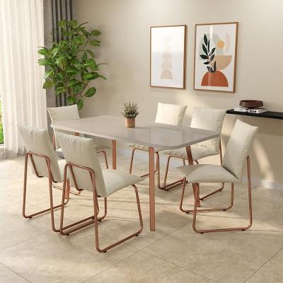 Conjunto Sala de Jantar Lavanda 6 Lugares Tampo MDP Cadeiras Tecidos Premium Rosê 159.5CM Móveis