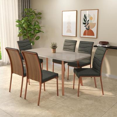 Conjunto Sala de Jantar Zinia 6 Lugares Tampo MDP Off White e Rosê 159.5CM Móveis Carraro