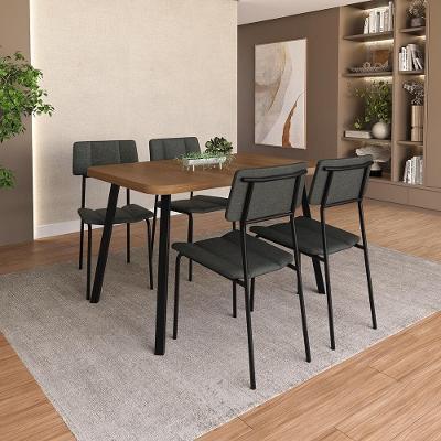 Conjunto Sala de Jantar Up 4 Lugares Tampo MDP Preto 120CM Móveis Carraro