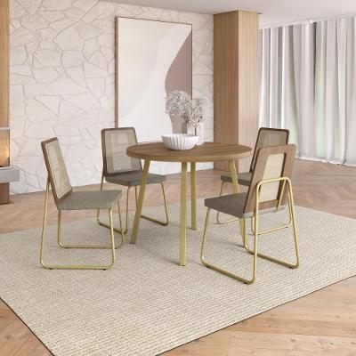 Conjunto Sala de Jantar Varese 4 Lugares Tampo MDP Estrutura Aço Dourado 99CM Móveis Carraro