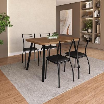 Conjunto Sala de Jantar Stay 4 Lugares Tampo MDP Estrutura Aço Preto 120CM Móveis Carraro