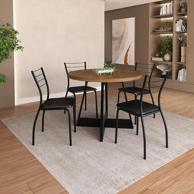 Conjunto Sala de Jantar Yaris 4 Lugares Tampo MDP Cadeiras Tecidos Premium Preto 99CM Móveis Carraro
