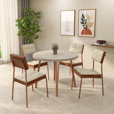 Conjunto Sala de Jantar Petra Rosê 4 Lugares Tampo MDP Cadeiras Tecido Premium Rosê 99CM Móveis