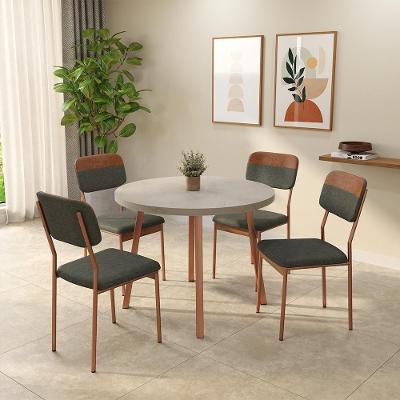 Conjunto Sala de Jantar Petra 4 Lugares Tampo MDP Estrutura Aço Rosê 99CM Móveis Carraro