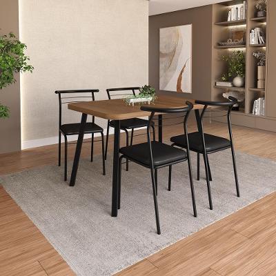 Conjunto Sala de Jantar Luma 4 Lugares Tampo MDP Cadeiras em Tecido Preto 120CM Móveis Carraro