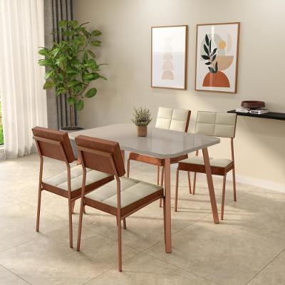 Conjunto Sala de Jantar Flora Carraro 4 Lugares Tampo em MDP Cadeiras em Tecidos Premium Off White