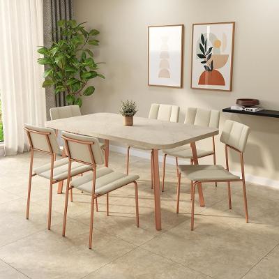 Conjunto Sala de Jantar Line Carraro Petra 6 Lugares Tampo MDP Rosê 160CM Móveis Carraro