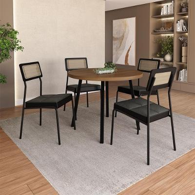 Conjunto Sala de Jantar Lina 4 Lugares Tampo MDP Preto 99CM Móveis Carraro