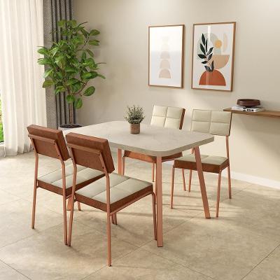 Conjunto Sala de Jantar Plaza Petra Rosê 4 Lugares Tampo MDP Rosê 120CM Móveis Carraro