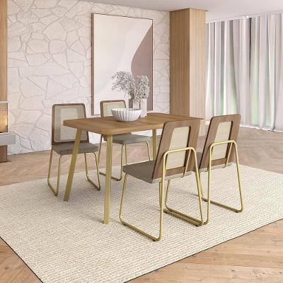 Conjunto Sala de Jantar Trento Carraro 4 Lugares Tampo MDP Cadeiras Tecidos Premium Dourado 120CM