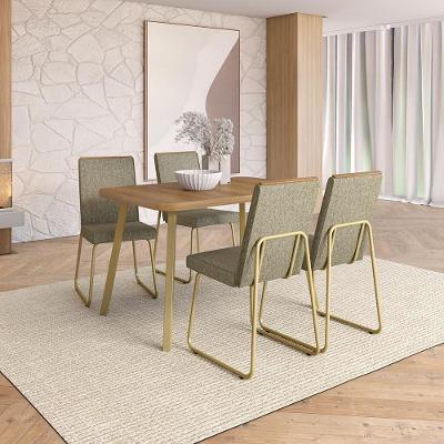 Conjunto Sala de Jantar Treviso 4 Lugares Tampo MDP Estrutura Aço Dourado 120CM Móveis Carraro